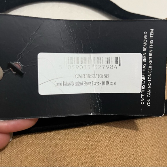 NWT PLT Camel Belted Oversized Sleeve Blazer Size 6 - Picture 6 of 7